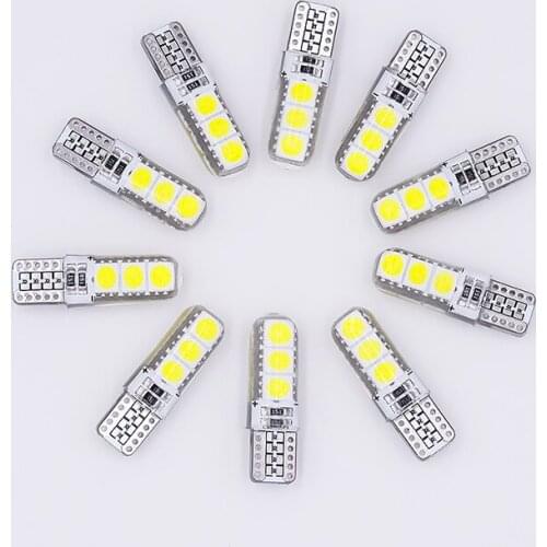 10 PCS T10 LED W5W Car Light Bulbs 12V 5050 6 SMD Silicone White 194 Auto Interior Lamp Trunk Dome Reading Parking Lights Bulb
