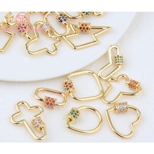 2PCS 12x18MM 17x21MM 24K Gold Color Brass with Zircon Heart Lock Connector Clasp Charms Diy Jewelry Making Findings Accessories