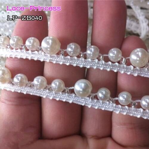 2 yards 1CM white fabric beaded drill clothing accessories collar flower DIY handmade beading Braid lace trim fabric ZB040
