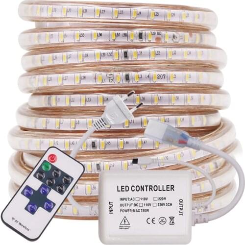 220V LED Strip Light with 750W Dimmer SMD 3014 120Leds/m Flexible Led Light Strip Waterproof IP67 Ribbon Tape White/Warm White