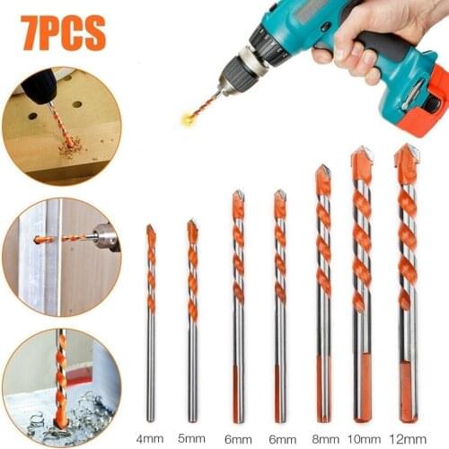 7pcs/Set Multifunctional Alloy Tile Drill Bit Ceramic Glass Punching Hole Working For Drywall Brick Tiles Wood 4/5/6/6/8/10/12mm