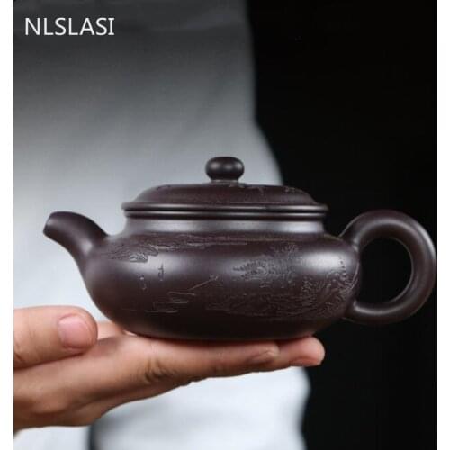 Yixing Antique Tea Pot Hand-carved Purple Clay Teapot Raw Ore Beauty Kettle Teaware Chinese Tea Ceremony Customized Gifts 220ml