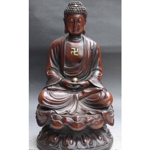 Bi001666 15" Tibet Fane 100% Purple Bronze Gold Gilt Tathagata Shakyamuni Buddha Statue