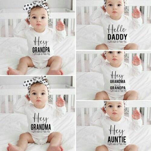 Hey Daddy/grandma/grandpa/auntie I Can't Wait To Meet You Newborn Baby Long Sleeve Bodysuits Casual Baby Playsuit Ropa