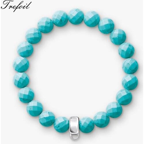 Strand Charms Bracelets with Blue Stone Beads, 925 Sterling Silver Fashion Jewelry Carrier Trendy Gift for Women Girls 2018 New