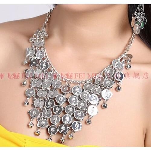 India Belly dance gold/silver coins jewelry dance accessories Choker neck decorated earring Belly dancing necklace/neck chain