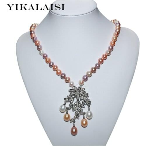 IKALAISI 2017 fine brand Natural Freshwater Pearl choker flower Necklace 925 sterling Silver jewelry For Women wedding gifts