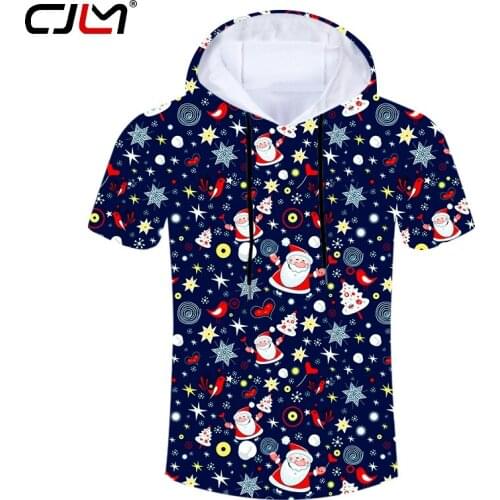 CJLM The New Listing Chistmas Mens Hooded Tshirt 3D Printed Lovely Santa Claus Man Tee Shirt Colored Harajuku Clothing