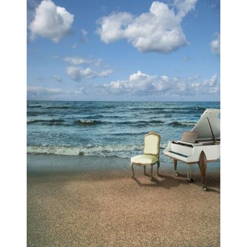 5x7ft Sea Beach Piano Photography Backdrops Photo Props Studio Background