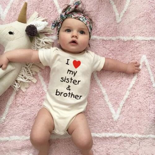I Love My Sister&Brother Newborn Baby Boys Romper Infant Cotton Toddler Boy Short Sleeve Jumpsuit Clothes 4 Colors