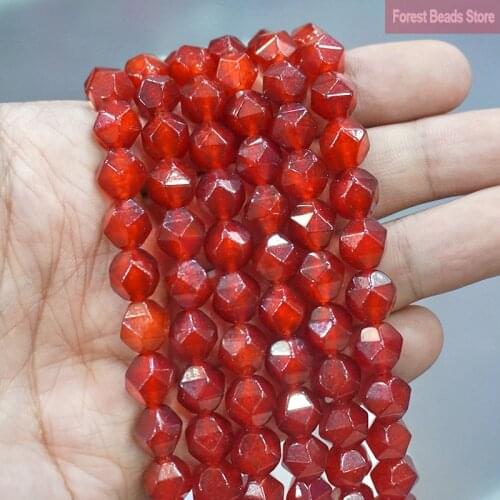 6 8 10MM Faceted Red Jaspers Natural Stone Loose Spacers Beads DIY Charms Bracelet Accessories for Jewelry Making 15" Strand