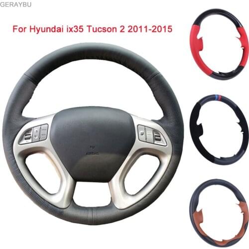 GERAYBU Custom DIY Leather Hand-sewn Car Steering Wheel Cover For Hyundai ix35 Tucson 2 2011-2015 Breathable Wear-resistant