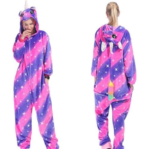 Colorful Star Unicorn Onesies Cartoon Kigurumi Adult Animal Jumpsuit Women Pajamas Winter Pajamas Suit Sleepwear Flannel Pijamas