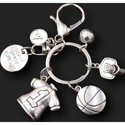 Creative and Personalized 26 Letters A-Z Customized Basketball Lovers DIY Charms Hip Hop Style Sports Metal Keychain Findings