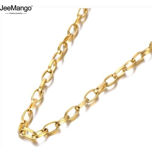 JeeMango Punk Miami Cuban Choker Necklace Collar Statement Hip Hop Big Chunky Stainless Steel Thick Chain Necklace Women JN20127