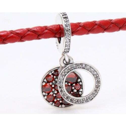 Bewill Genuine 925 Sterling Silver Shining red double-panel pendant fit Original charm Bracelet Jewelry Making DIY Gift