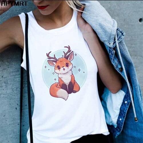 Summer kawaii fox print Tank Tops Women cute Vest female Harajuku Sexy white tops sleeveless clothing Streetwear Girlfriend gift