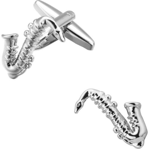 Fashion Mens shirts Cufflinks high-quality copper material Silvery Sax Cufflinks 5 pairs of packaging for sale