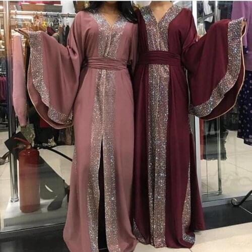 Muslim SolidColor Diamond Robe Dress