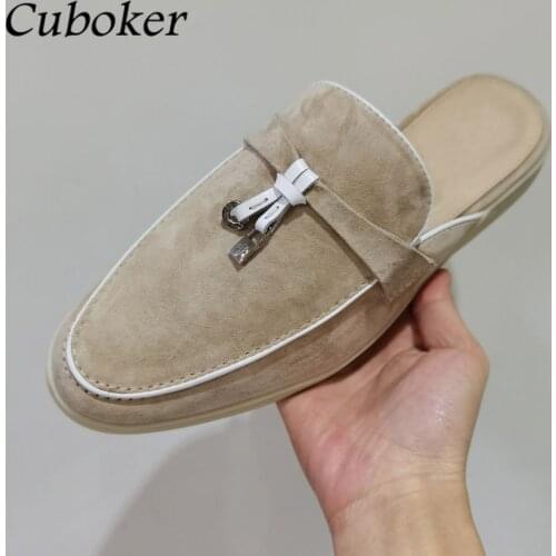 Hot Sale Women Slippers Kidsuede Leather Round Toe Ladies Mules Metal Decor Thick Sole Brand Summer Flat Causal Shoes Woman