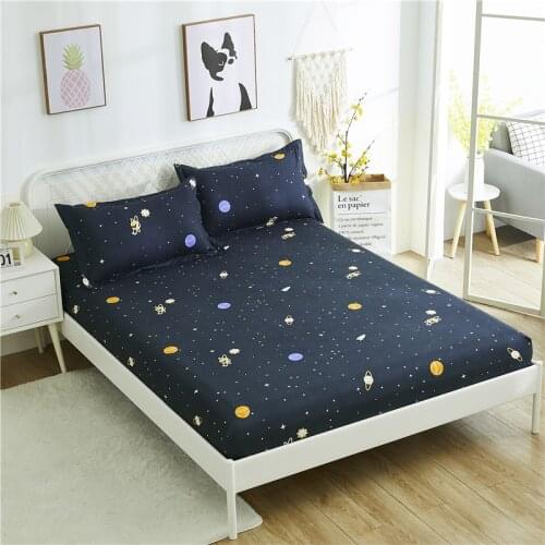 Starry Sky Print Mattress Cover for Bed Quilted Fitted Sheet for Single Double Bed XF861-11 (Support Dropshipping)
