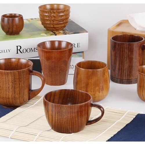New 1pc Japanese Style Wooden Cup Creative Jujube Wood Insulation Tea Cup Wooden Coffee Cup Drinking Cup Coffee Cup Saucer Sets