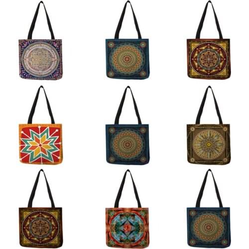 Novelty Floral Pattern Hand Bags Vintage Design Double Side Printing Shoulder Bag Large Capacity Shopping Travel Beach Cloth Bag