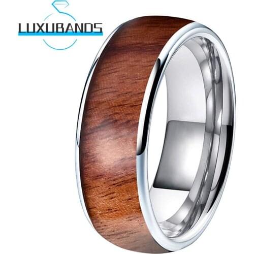 Wedding Bands For Mens Womens Real Wood Inlay 8MM Tungsten Carbide Engagement Rings Polished Finished Comfort Fit