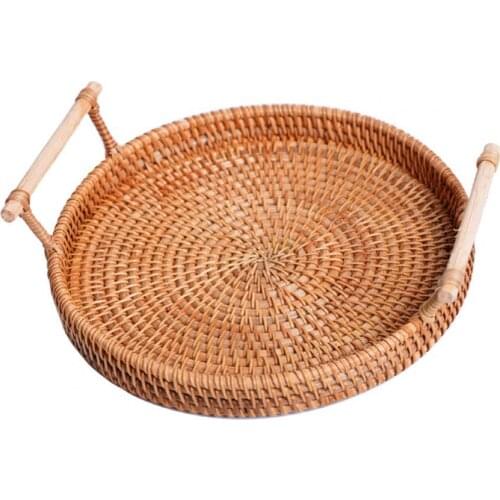Rattan Tray Hand-Woven Convenient to Use Round Fruit Snacks Storage Basket for Living Room