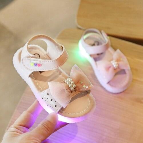 2021 Size 21-30 Girls Sandals with Luminous Sole Baby Anti-slippery Toddler Sandals Children Led Light Up Shoes Luminous Shoes