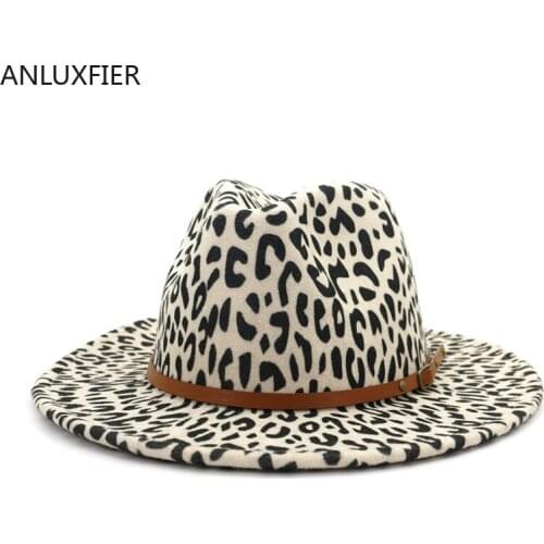 X3019 Leopard Woolen Hat Unisex Couples' Cap Elegant Jazz Flat Caps Brim Broad-Brimmed Hat Fascinator Hat Wool Hat
