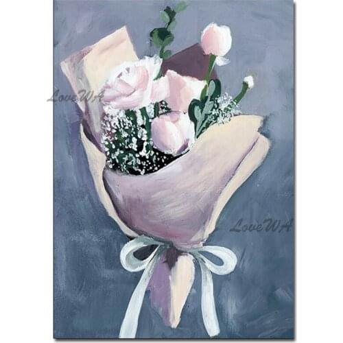 Modern Bedroom Decoration A Bundle Flowers Canvas Picture Art Hand-painted Knife Floral Oil Painting Wall Hanging Art For Hotel