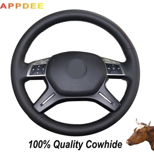 Hand-stitched Black Genuine Leather Steering Wheel Cover for Mercedes Benz C180 C200 C260 E200 E260 ML320 ML360 ML400