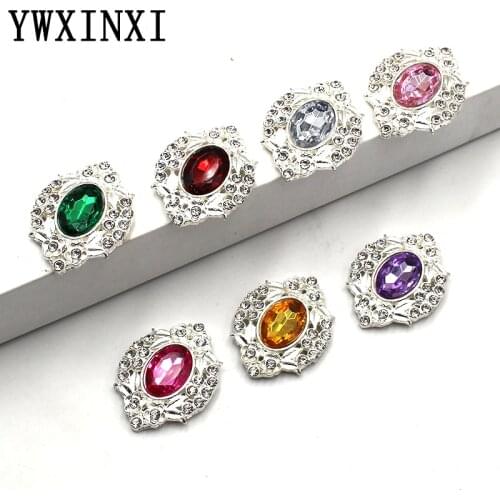 YWXINXI 10Pcs new alloy oval shiny rhinestone flat buttons, DIY handmade clothing, hair accessories, decorative jewelry accessor