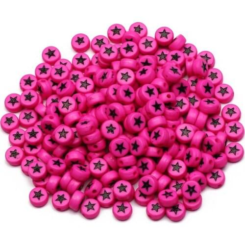 100-500pcs Round Red Acrylic Beads 4x7mm Star Pattern Loose Spacer Beads For DIY Jewelry Design Necklace Bracelet Accessories