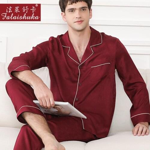 Quality 100% mulberry silk pajamas sets men 19 momme genuine silk noble Sleepwear men elegant pyjamas sets for men T9040