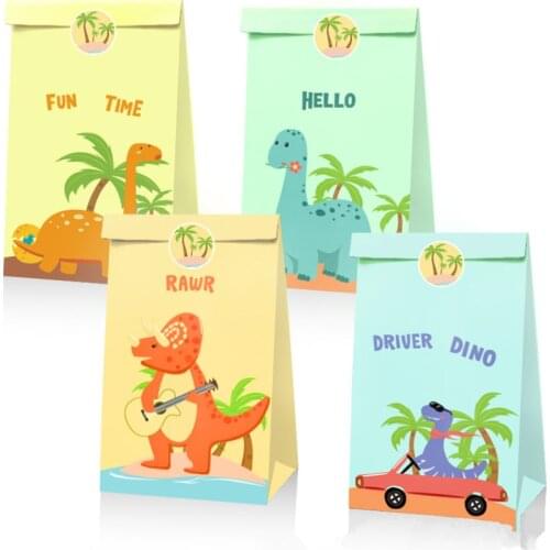 12pcs/Lot Dinosaur Party Theme Candy Bag Gift Bag Kids Birthday Baby Shower Animal Party Decoration Event Party Supplies