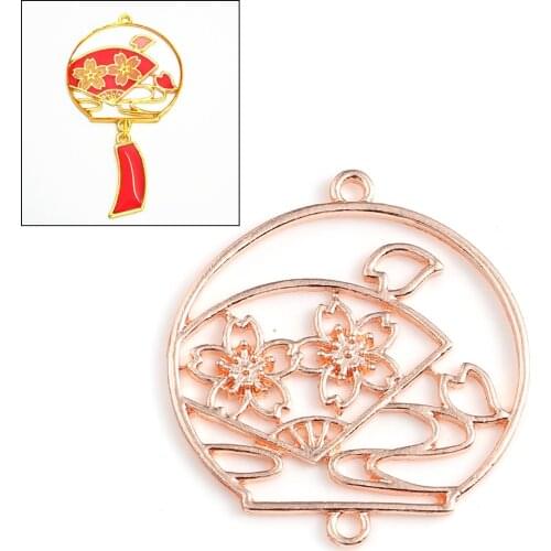 2 PCs Zinc Based Alloy Open Back Bezel Pendants For Jewelry DIY Resin Rose Gold Color Silver Color Fan Round 44mm x 40mm