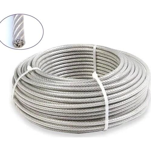 304 Stainless Steel PVC Coated Wire Rope 7*7 Flexible Cable Clothesline 0.8mm 1mm 1.2mm-5mm Soft Cable Transparent Wire Rope