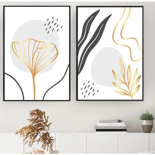 Abstract Gold Leaves Geometry Nordic Canvas Painting Wall Art Print Posters Picture for Living Room Interior Home Decoration
