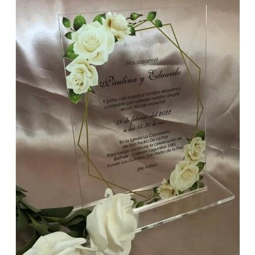 Custom 10pcs Acrylic Wedding Invitation,Acrylic Invites,White Roses Quinceanera Invitation,White Flowers Anniversary Invitations
