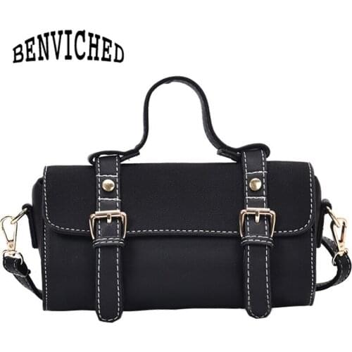 BENVICHED 2021 New Vintage Women Stachels Bags Scrub PU Leather Shoulder Bags Messenger Bag bolsa feminina Handbag L112