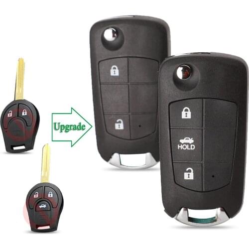 Bilchave 2/3 Buttons Modified Folding Remote Key Shell Fob For Nissan Juke March Qashqai Sunny Sylphy Tiida X-Trai Uncut Blade