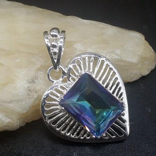 Gemstonefactory Jewelry Big Promotion 925 Silver Rainbow Mystical Fire Topaz Women Ladies Mom Gifts Necklace Pendant 20213572