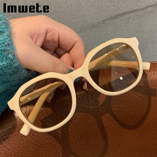 Imwete 2021 Trends Oval Sunglasses Women Men Vintage Sun Glasses Black Colored Eyeglasses Outdoor classic Eyewear Luxury mirror