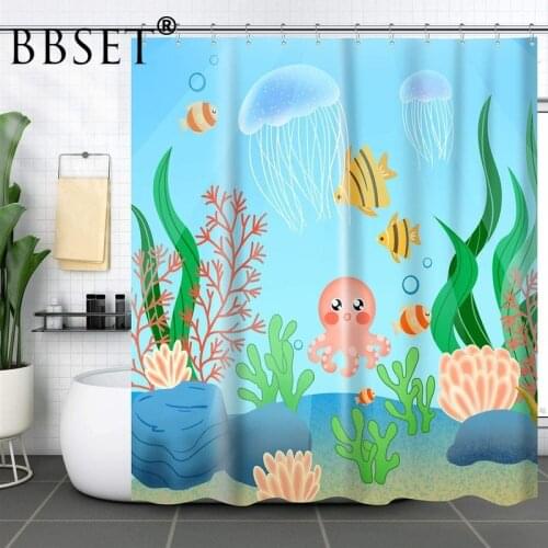 Cute Innocence Shower Curtain Cartoon Underwater World Pattern Waterproof Multi-size Douchegordijn Kids Bathroom Decor