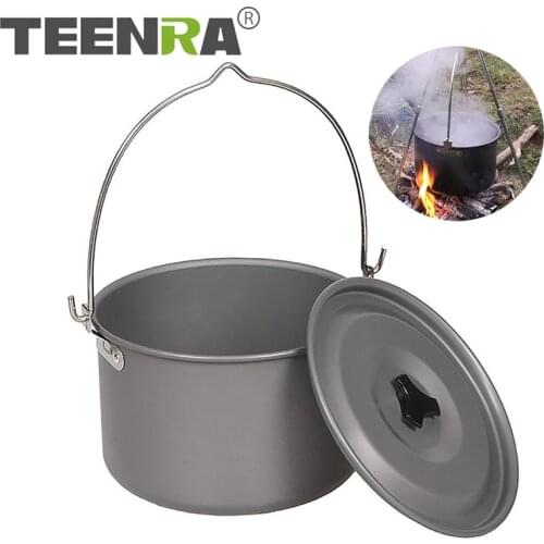 TEENRA Aluminium Alloy Picnic Pot Outdoor Camping Pot Camping Cooking Pan Outdoor Hiking Campfire Pan Portable Tools