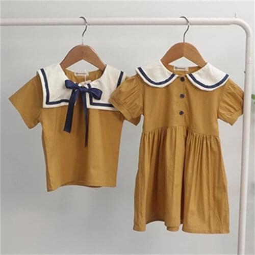 Children Sister Brother Matching Clothes Outfits Girls One Piece Dress Kids Boys Top And Shorts 2pcs Sets Child Summer Clothing