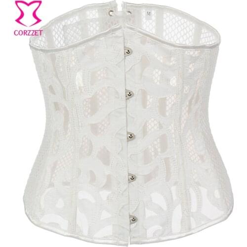 Shapewear Sexy Corsets And Bustiers White Fishnet Leather Underbust Corset Gothic Clothing Espartilhos E Corpetes Emagrecimento