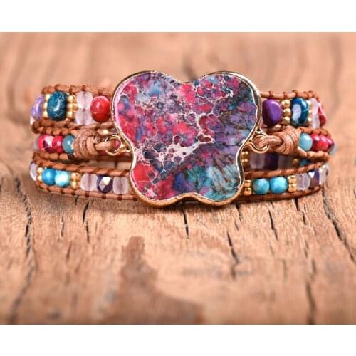 Leather Wrap Bracelets Mix Natural Stone Strand Bracelet Classic Jewelry